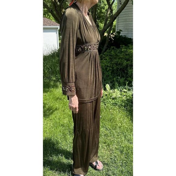 COLDWATER CREEK 2 Piece Vintage Set Size Medium Olive Beaded Sequins Long Sleeve - Picture 10 of 16
